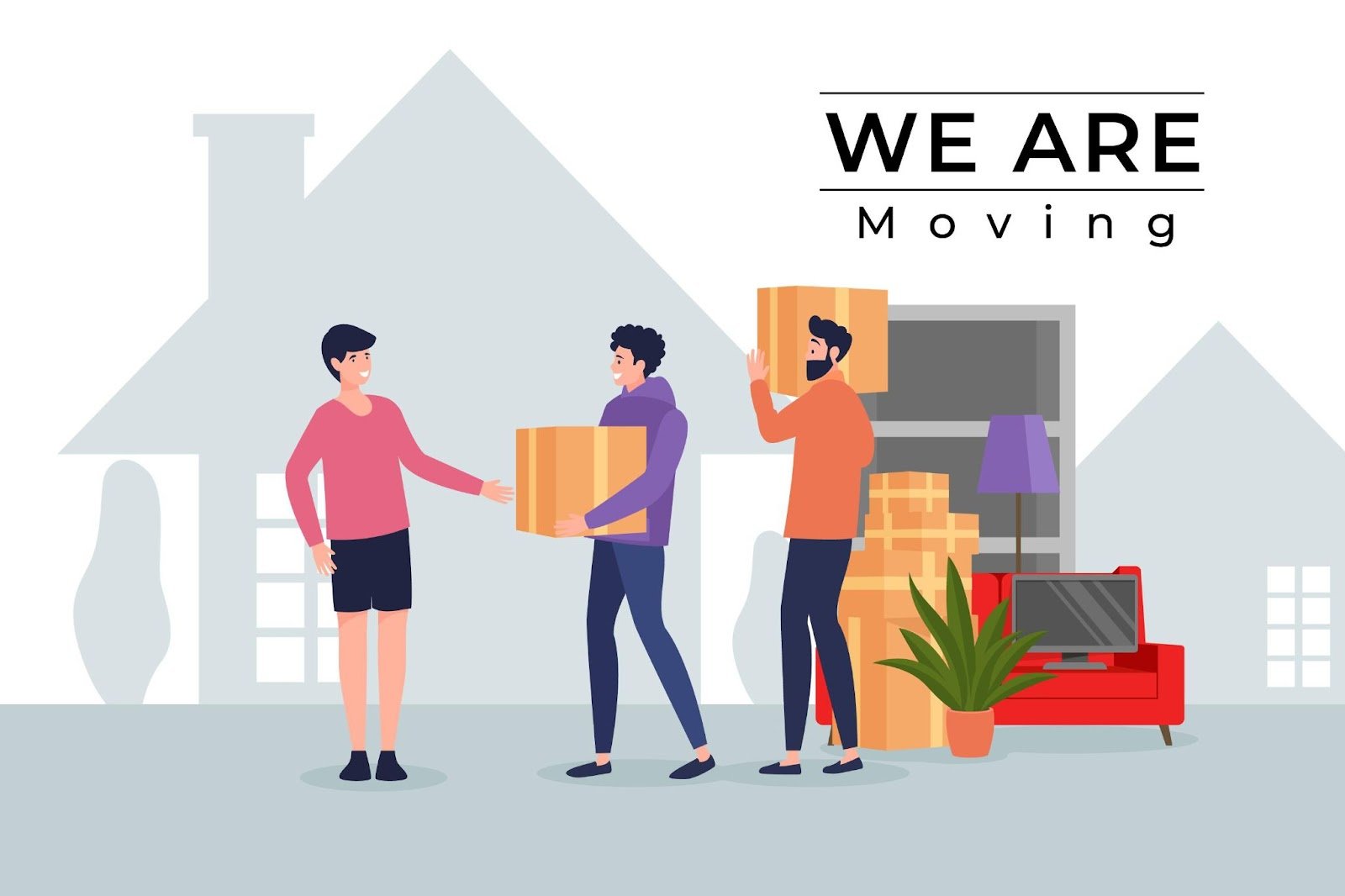 Flat design house moving concept with characters