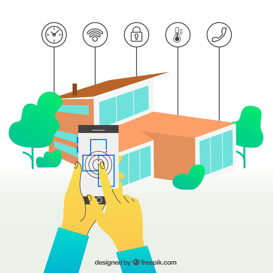 Smart home background with smartphone control